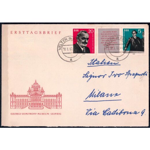 1962, Brief von Velten 18.6.1962 nach Mailand mit Mi. 893-94 frankiert, FDC