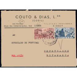 1948, Mi. 698 + 700 auf Brief von Lissabon nach Kopenhagen