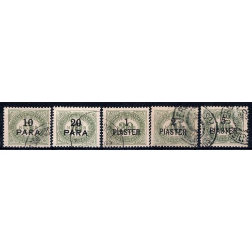 1902, Porto, 5 Werte, gestzempelt (ANK 1-5a / 65,-)