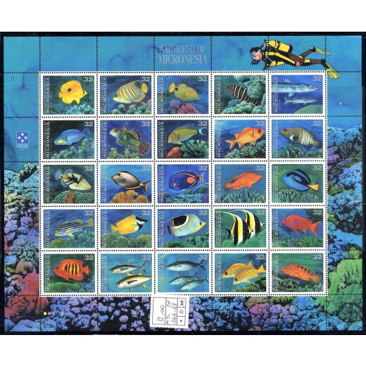 1996, Meeresfische, Zusammendruckbogen (Mi. 464-88)