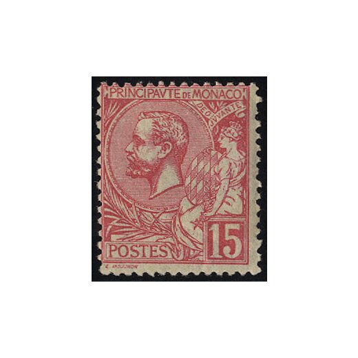 1891, F&uuml;rst Albert I 15 c karmin, horizontaler Bug, Unif. + Mi.15 / 200,-