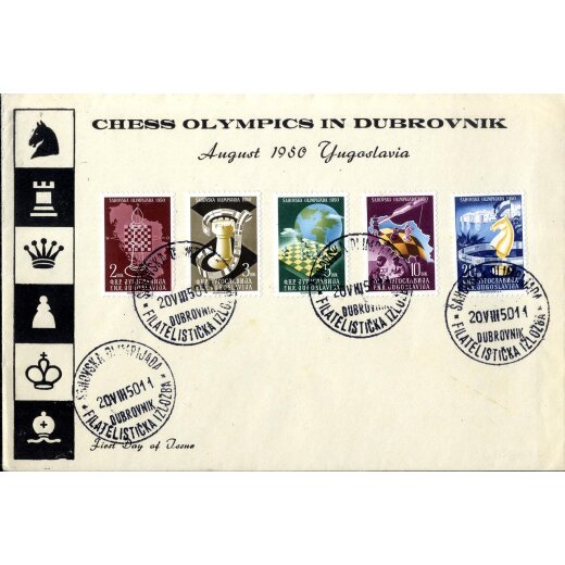 1950, F.D.C., Schach - Olympiade, Satz auf Ersttagsbrief von Dubrovnik 20.8.1950