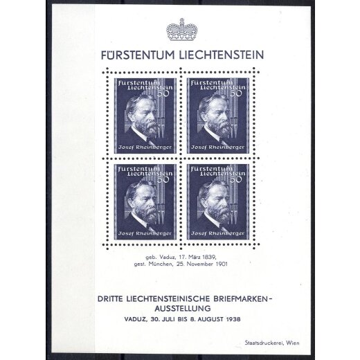 1936, Briefmarkenaustellung Vaduz, signiert Bolaffi, Mi. Bl 3