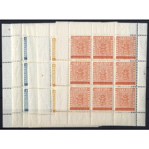 1955, 100 Jahre schwedische Briefmarken, Serie 5 Werte in Kleinb&ouml;gen, Mi. 406-410 KB / 150,-