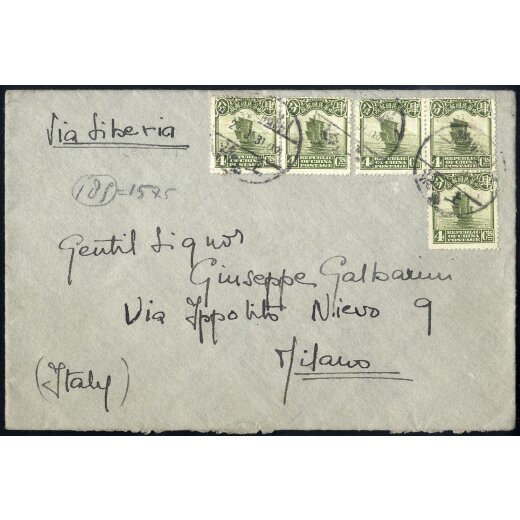 1931, Brief von Shanghai am 22.3. nach Mailand frankiert &uuml;ber 20 c. durch Mi. 193(5)