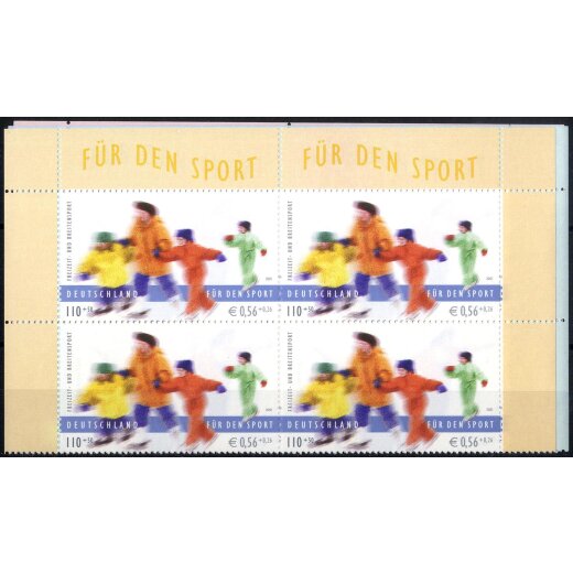 2001, Sporthilfe, vier Werte in Viererbl&ouml;cken, postfrisch (Mi. 2165-68)