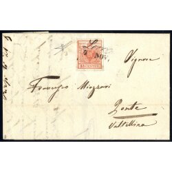 1850, 15 Cent. rosso su lettera da Lecco, firm. Sorani...