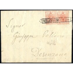 1850, 15 Cent. rosso, due esemplari da Milano 30.11.1850...
