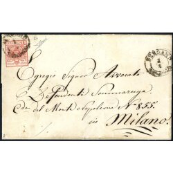 1850, 15 Cent. rosso carminio, prima tiratura, su lettera...
