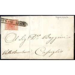 1850, 15 Cent. rosso vemiglio su lettera da Bergamo...