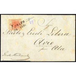 1850, 15 Cent. rosso vemiglio intenso su lettera da...
