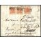 1850, "Rispedizione", lettera da Milano 25.9.1852 per Mal? affrancata con coppia piu`singolo (un francobollo piega verticale), rispedita a Trento (Sass. 6)