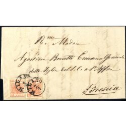 1854, 15 Cent. rosso vermiglio, carta a macchina, due...