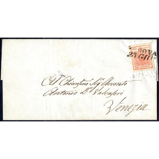 1850, 15 Cent. rosso, primo tipo, su lettera da Padova (Sass. 3 - ANK 3HI)