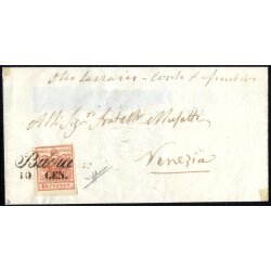 1850, 15 Cent. rosso, primo tipo, su lettera da Badia,...