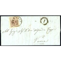 1850, 30 Cent. bruno lillaceo, secondo tipo, su lettera...
