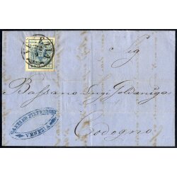 1854, 45 Cent. azzurro, carta a macchina, su lettera da...