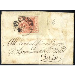 1850, 15 Cent. rosso, terzo tipo, bordo di foglio in...