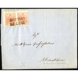 1854, 15 Cent. rosso, terzo tipo, due esemplari su...