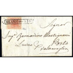 1851, &quot;Carta costolata&quot;, 15 Cent. rosso...