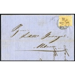 1850, 5 Cent. giallo ocra su stampa da Milano, firm....