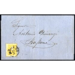 1858, 2 Soldi giallo, primo tipo, su circolare da Milano...