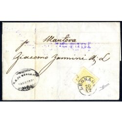 1859, 2 Soldi giallo secondo tipo, su lettera da Legnago...