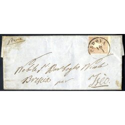 1858, 10 Soldi bruno, primo tipo, su lettera da Padova...