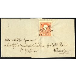 1858, 5 Soldi rosso primo tipo, su lettera da Novale il...