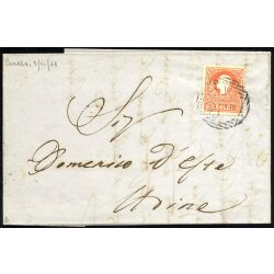 1858, 5 Soldi rosso primo tipo, su lettera da Ceneda il...