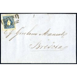 1859, 15 Soldi azzurro secondo tipo, su lettera da...