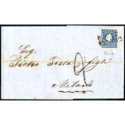 1859, 15 Soldi azzurro secondo tipo, su lettera da Udine...