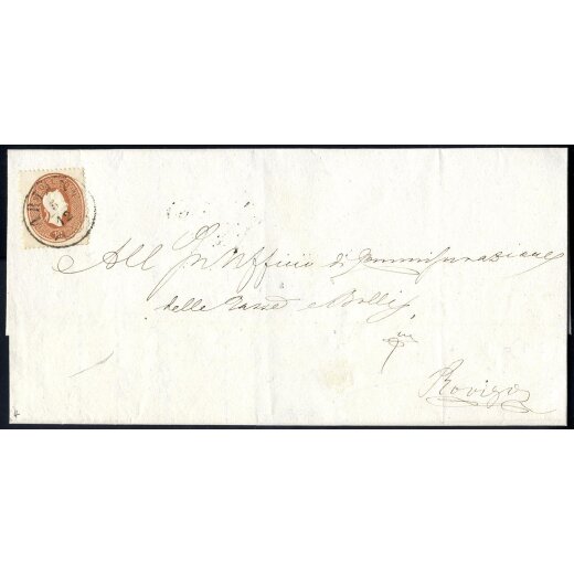 1861/62, 10 Soldi bruno mattone, su lettera da Ariano il 5.12., per Rovigo, (Sass. 34- ANK 13)