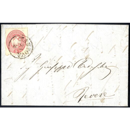 1863, 5 Soldi rosa, su lettera da Mantova il 21.2., per Revere, (Sass. 38- ANK 16)
