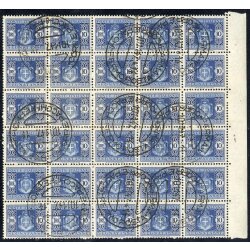 1945, 10 Lire azzurro, fil. ruota, blocco di 30 usato (S....