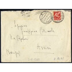 1947, 10 Lire posta aerea RSI su lettera (strappo in...