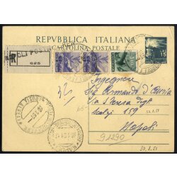 1945/48, Democratica, cartolina 15 Lire + coppia 6 Lire +...