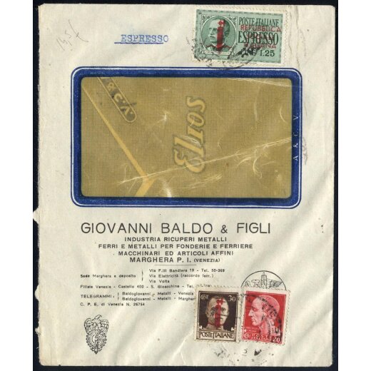 1944, lettera espresso affrancate per 1,75 l., con Sass. 247,492,E21