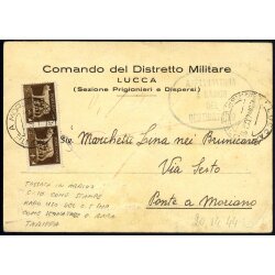 1944, cartolina, stampa tassa a carico da Lucca il 20.4....