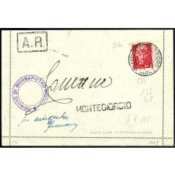 1945, Parte di biglietto postale usato come ricevuta di...