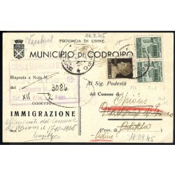1945, Cartolina per il distretto da Codroipo 18.9.1945...