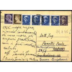 1946, cartolina postale da 50 c. Imperiale da Milano il...