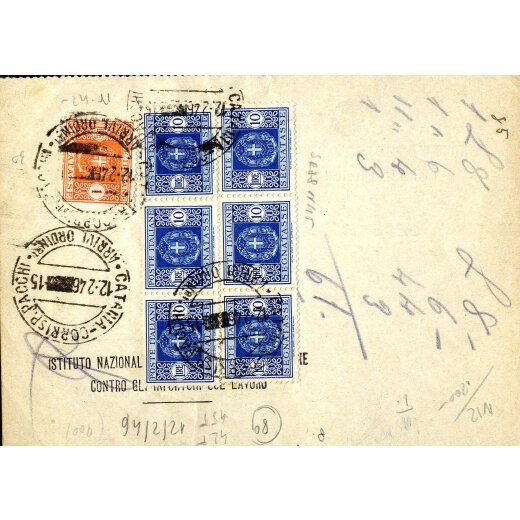 1946, cartolina del INFA affrancata per 61 Lire con Sass. T42,45(6)