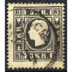 1858, 3 Kr. schwarz, Type Ib (beide R verst&uuml;mmelt),...