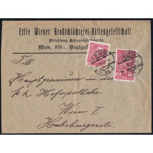 1908/10, Lot zwei Briefe mit Mischfrankatur gleicher Wertstufen, von Ploschkowitz 19.9.1910 nach Wien mit ANK 142+164 und von Wien 23.8.1910 mit ANK 144+166