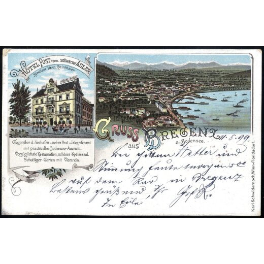 1899, &quot;Gruss aus Bregenz&quot;, Lithokarte vom 11.5.1899 nach Lindau mit ANK 51 frankiert