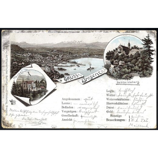 1896, "Gruss aus Bregenz", Lithokarte vom 13.8.1896 nach Starnberg mit ANK 51 frankiert