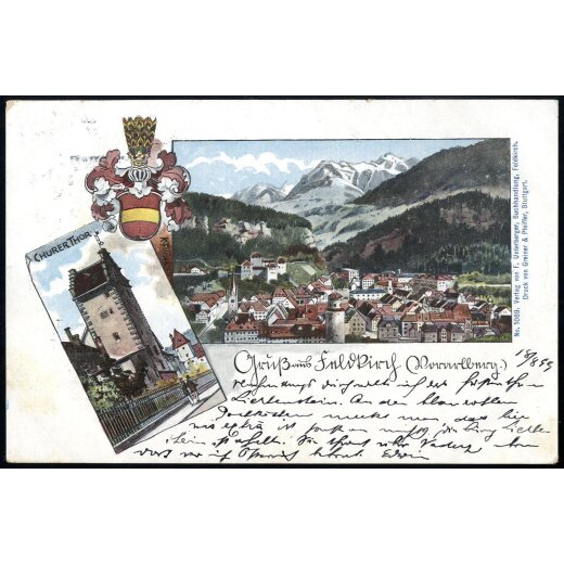 1899, &quot;Gruss aus Feldkirch&quot;, Lithokarte vom 19.8.1899 nach Melnik mit ANK 51 frankiert