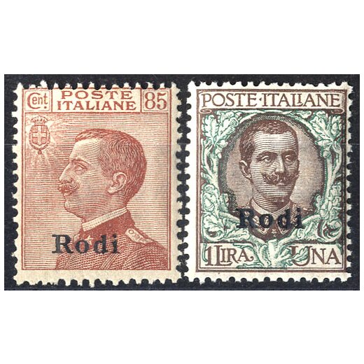 1922-23, Rodi, 85 Cent. + 1 Lira, 2 val. (S. 13-14 / 134,-)