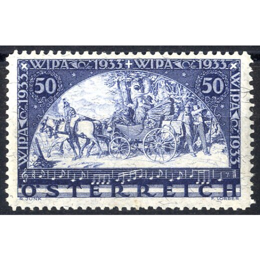 1933, WIPA, 50 (+50) Gr. violettblau, Faserpapier, LZ 12?, gepr&uuml;ft Matl (ANK 556 - U. 430A)